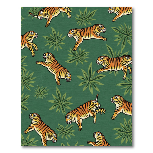 Jungle Orange Tigers Green Foliage Rug