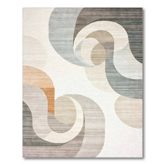 Beige and Neutral Beige Neutral Abstract Swirl Area Rug