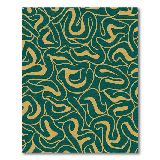Deep Teal Golden Swirl Abstract Rug