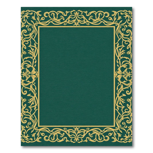 Ornate Gold Vine Border Emerald Center Rug
