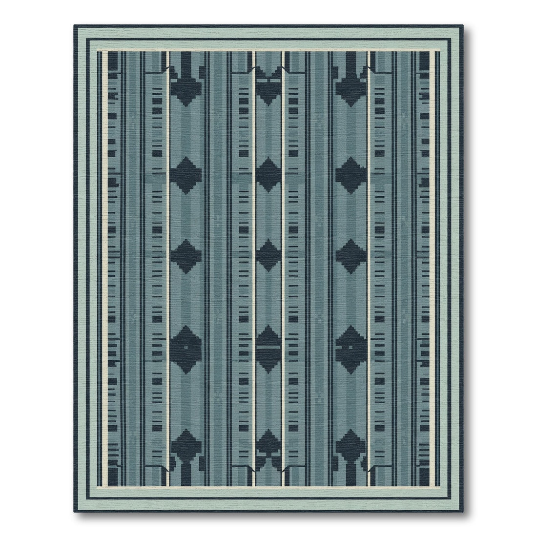 Deep Teal Geometric Stripe Medallion Rug