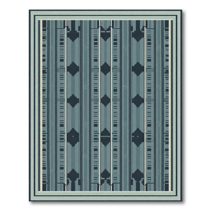 Deep Teal Geometric Stripe Medallion Rug
