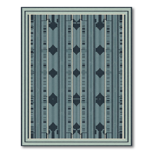Deep Teal Geometric Stripe Medallion Rug