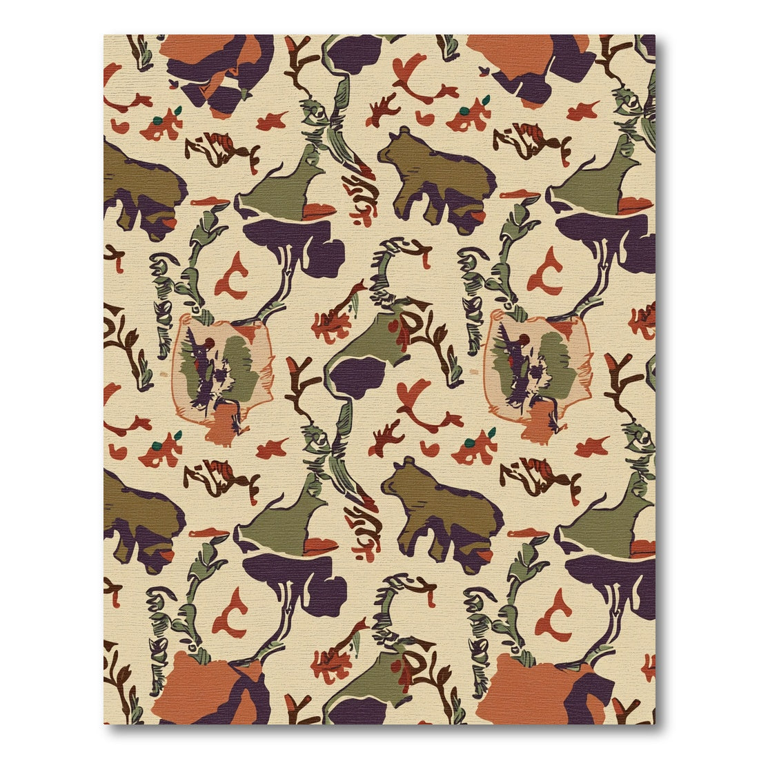 Woodland Bear And Foliage Ochre Rug
