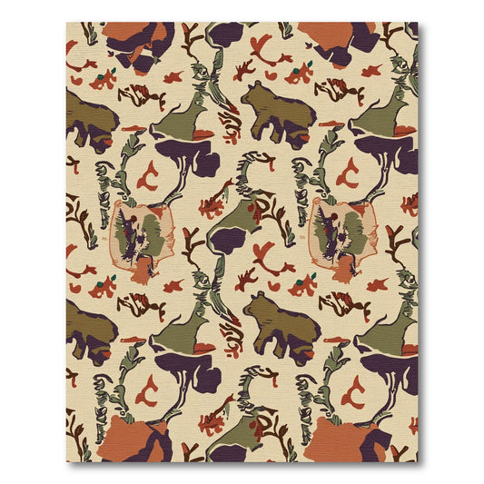 Woodland Bear And Foliage Ochre Rug