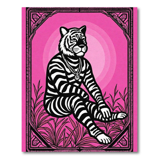 Bold Pink Tiger Stripes Jungle Scene Rug