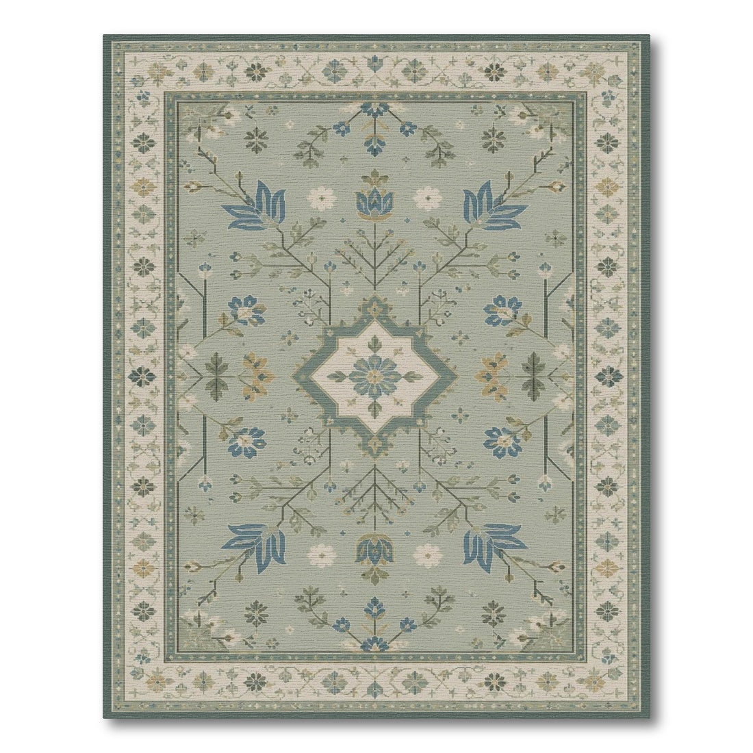 Blue Teal Floral Vintage Area Rug
