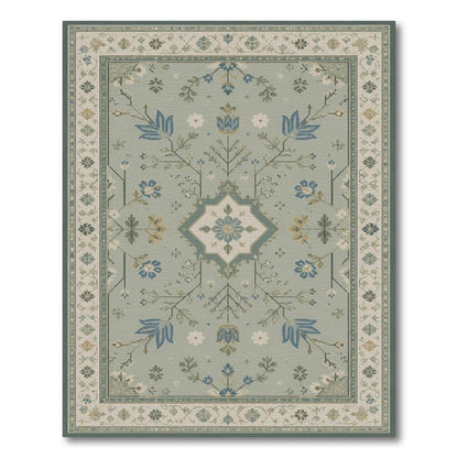 Blue Teal Floral Vintage Area Rug
