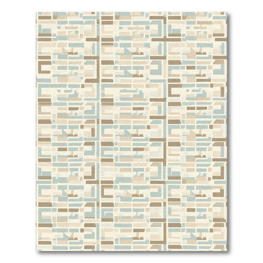Crme Beige Aqua Geometric Blocks Rug
