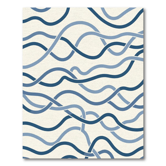 Navy Blue Intertwined Wavy Lines Rug