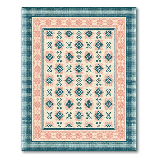 Blue and Teal Pink Heritage Tribal Area Rug