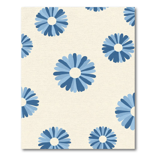 Retro Blue Daisy Floral Pattern Rug