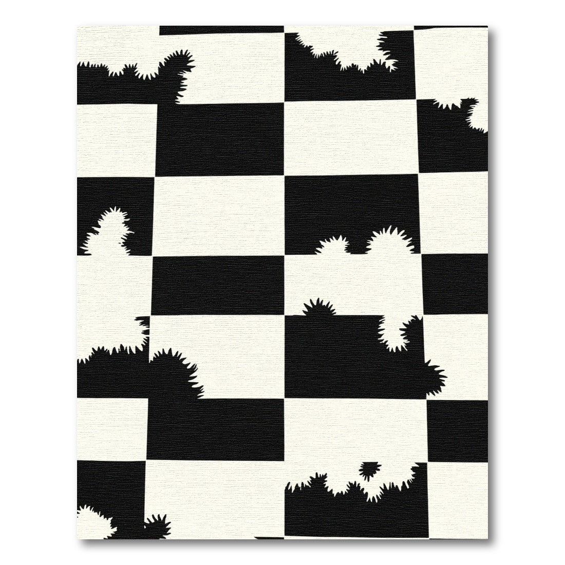 Black White Jagged Square Check Rug