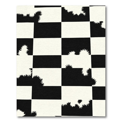 Black White Jagged Square Check Rug