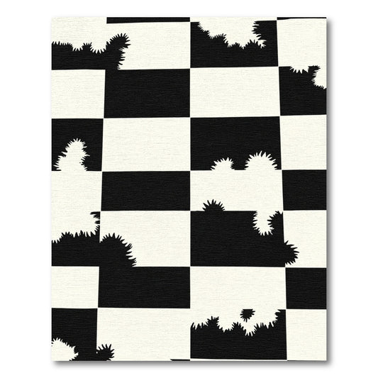 Black White Jagged Square Check Rug