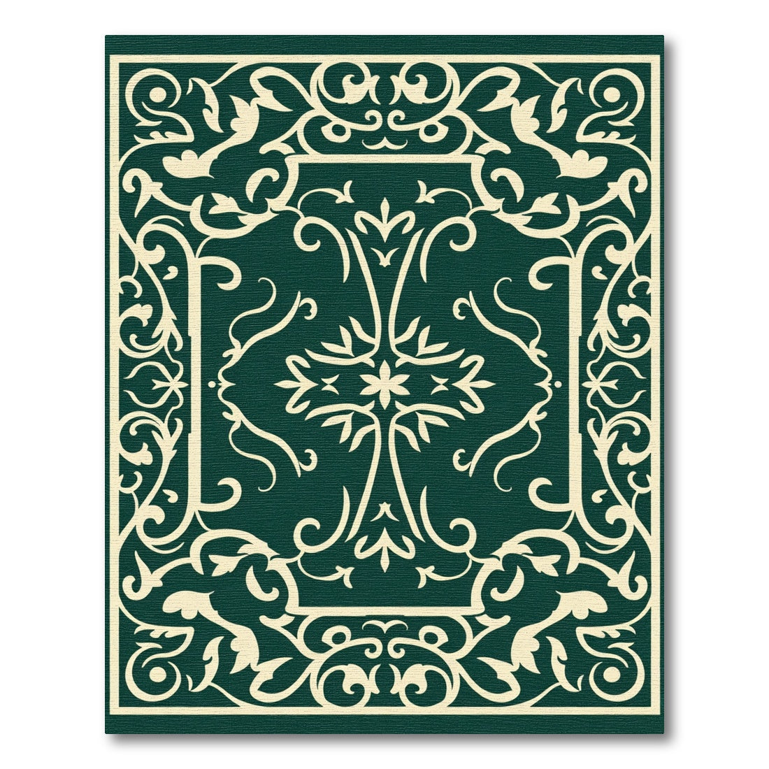 Emerald Ivory Floral Scroll Border Rug
