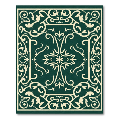 Emerald Ivory Floral Scroll Border Rug