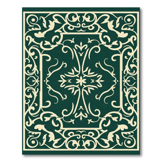 Emerald Ivory Floral Scroll Border Rug