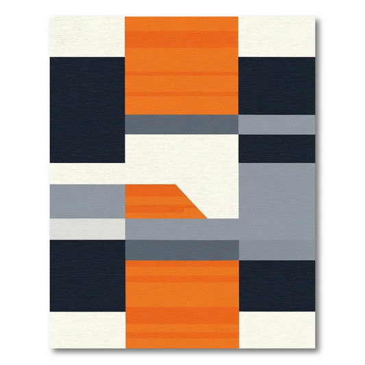 Bold Orange Gray Geometric Blocks Rug