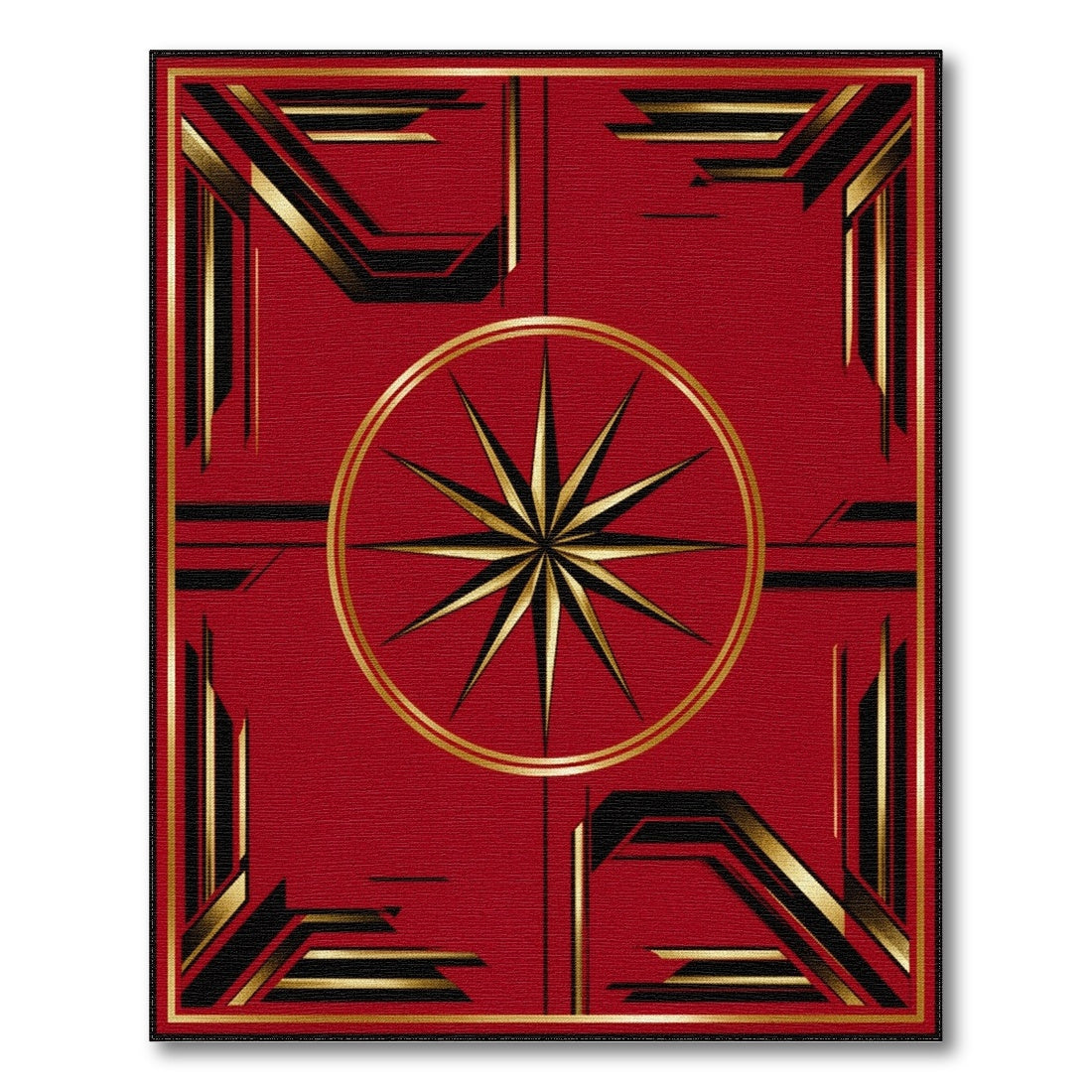 Geometric Modern Red Gold Starburst Geometric Area Rug