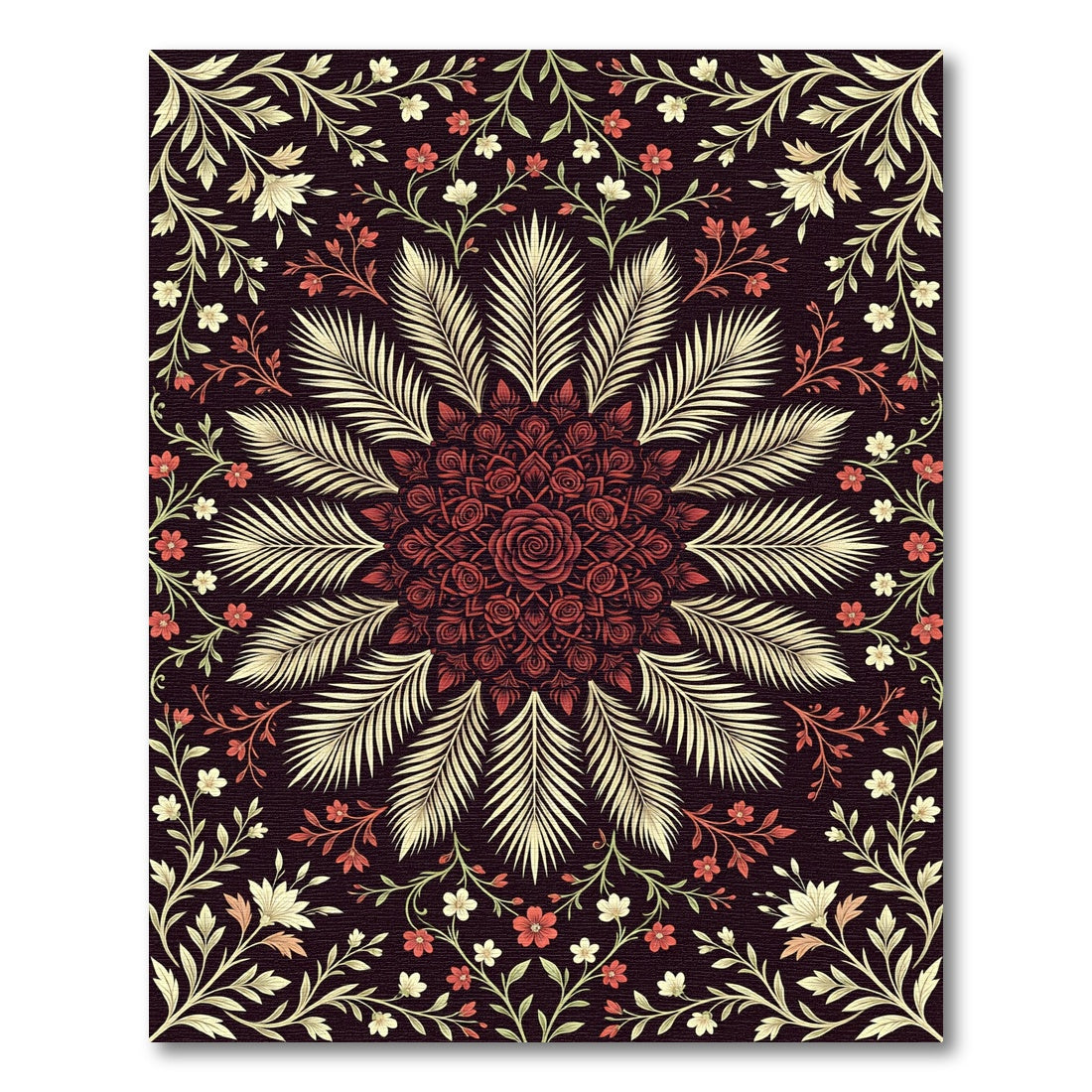 Elegant Crimson Rose Mandala Garden Rug