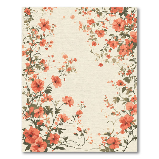 Coral Botanical Whimsical Floral Swirls Rug
