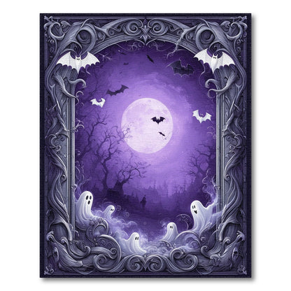 Spooky Purple Ghosts and Bats Halloween Rug