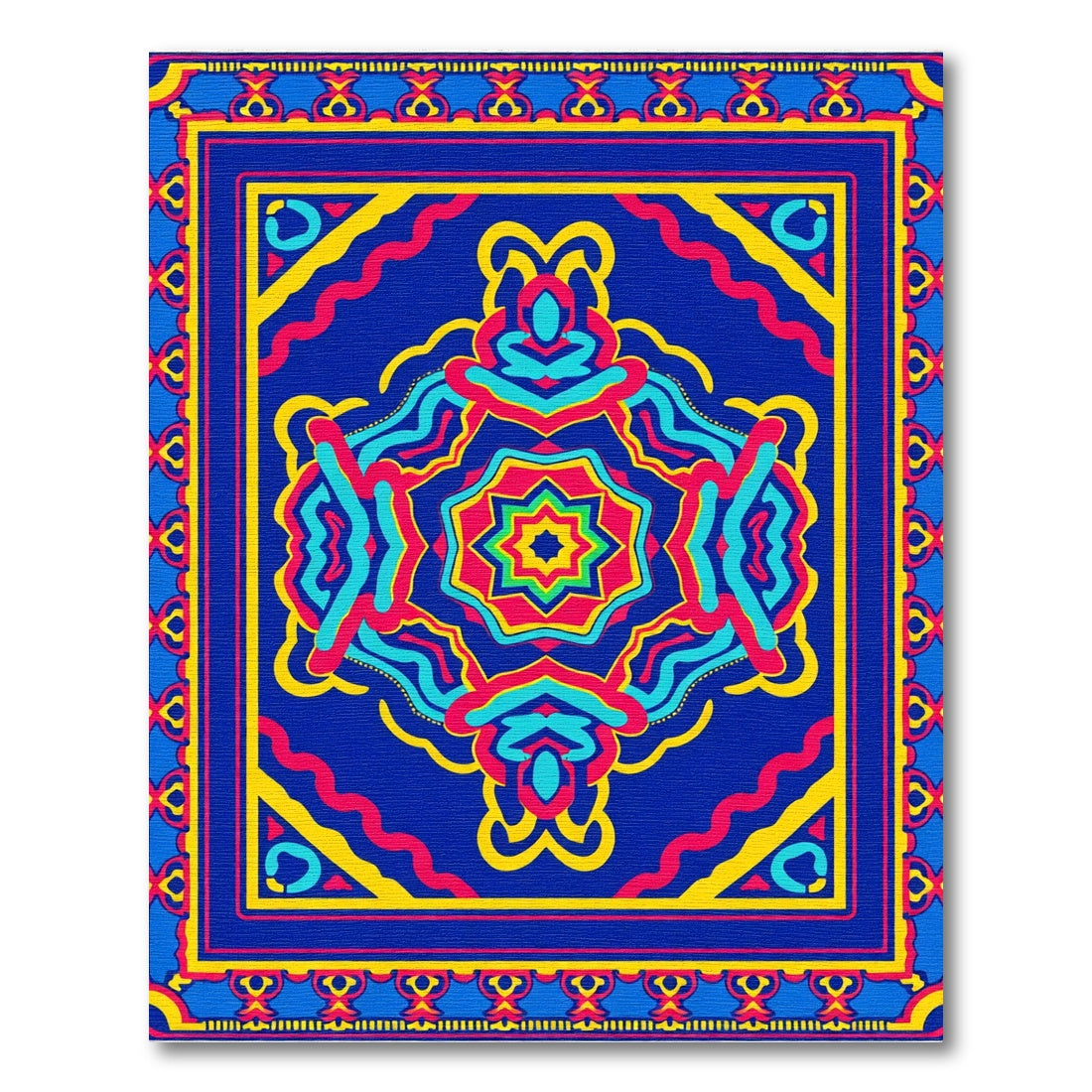 Vibrant Blue Kaleidoscope Medallion Rug