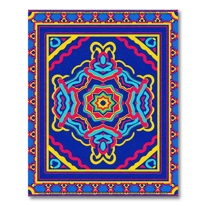 Vibrant Blue Kaleidoscope Medallion Rug
