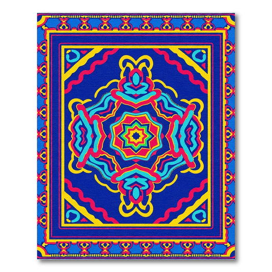 Vibrant Blue Kaleidoscope Medallion Rug