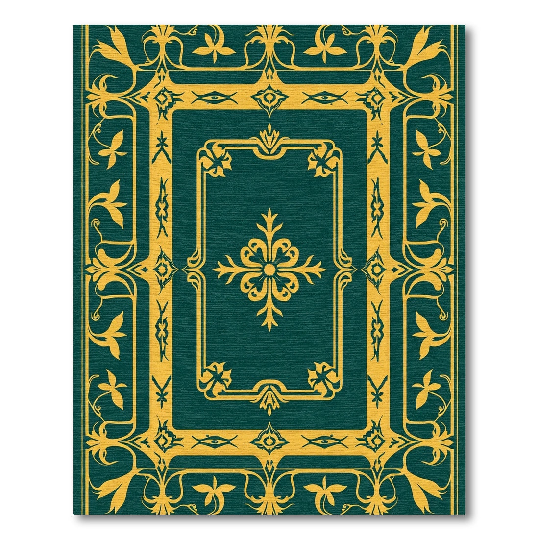 Elaborate Emerald Botanical Scroll Work Rug