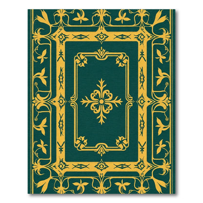 Elaborate Emerald Botanical Scroll Work Rug