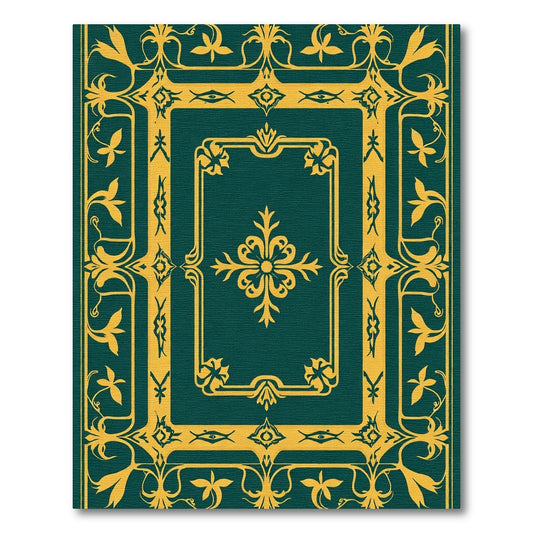Elaborate Emerald Botanical Scroll Work Rug