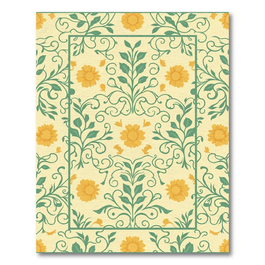 Vintage Yellow Floral Vine Rug