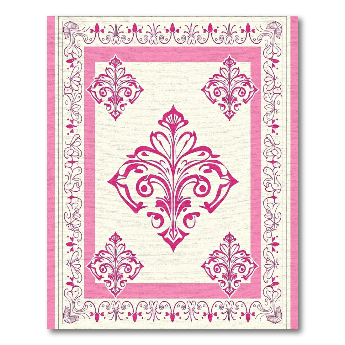Pink Baroque Floral Medallion Rug