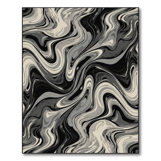 Black White Abstract Swirl Black and White Area Rug