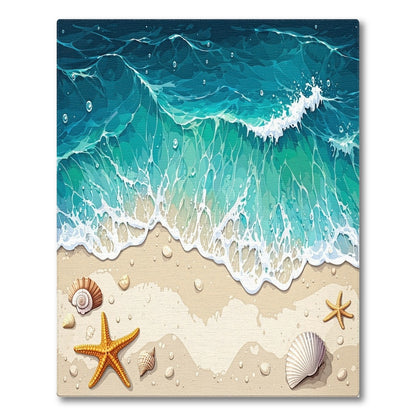 Teal Waves Sandy Beach Seashells Starfish Rug