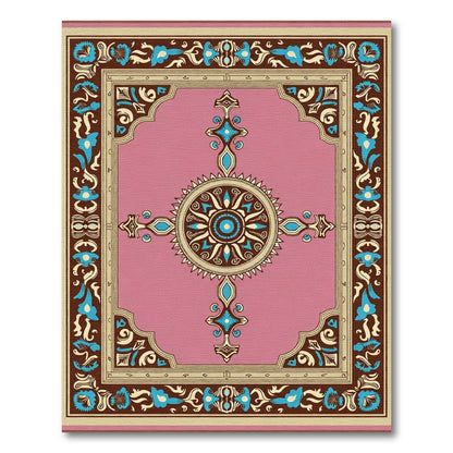 Vintage Pink Floral Medallion Border Rug