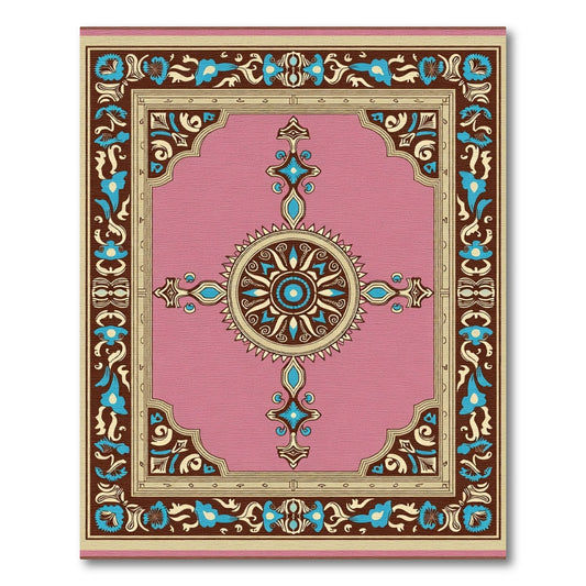 Vintage Pink Floral Medallion Border Rug