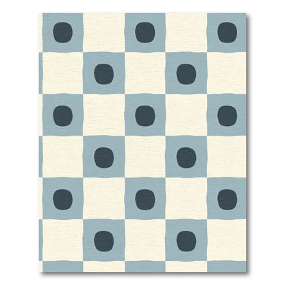 Soft Blue Checkerboard Dot Rug