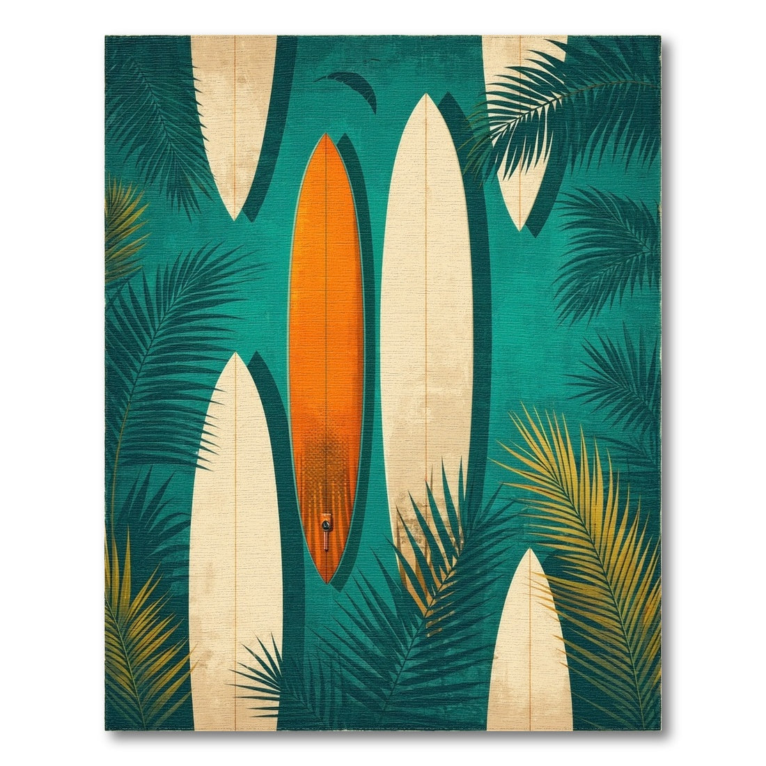 Blue and Teal Coastal Surfboard Teal Area Rug