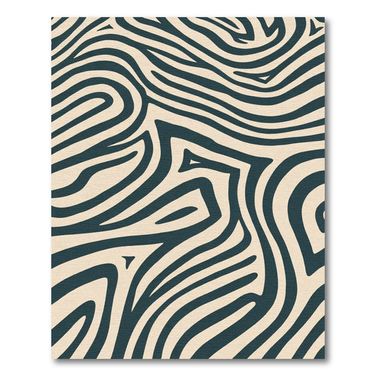 Dark Green Curving Stripe Abstract Rug