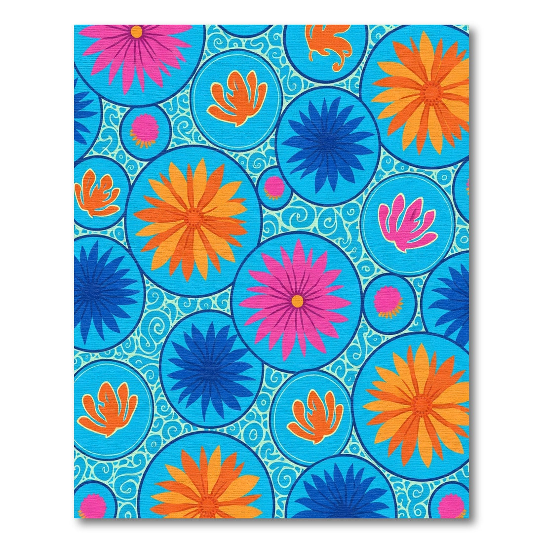 Vibrant Blue Floral Round Mosaic Rug