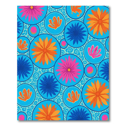 Vibrant Blue Floral Round Mosaic Rug