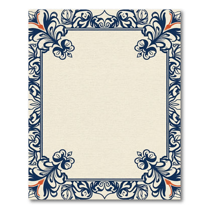Navy Blue Floral Border Cream Rug