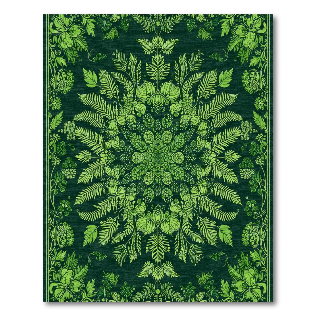 Lush Emerald Green Botanical Mandala Rug
