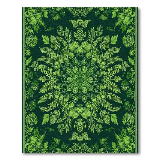 Lush Emerald Green Botanical Mandala Rug