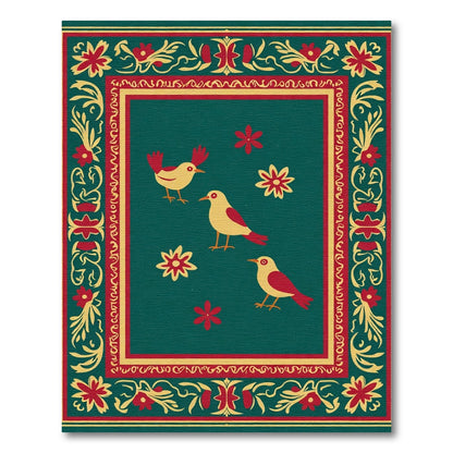 Golden Yellow Birds Red Floral Border Rug