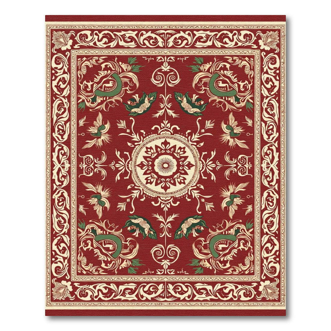 Crimson Vintage Floral Medallion Bordered Rug