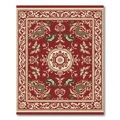 Crimson Vintage Floral Medallion Bordered Rug